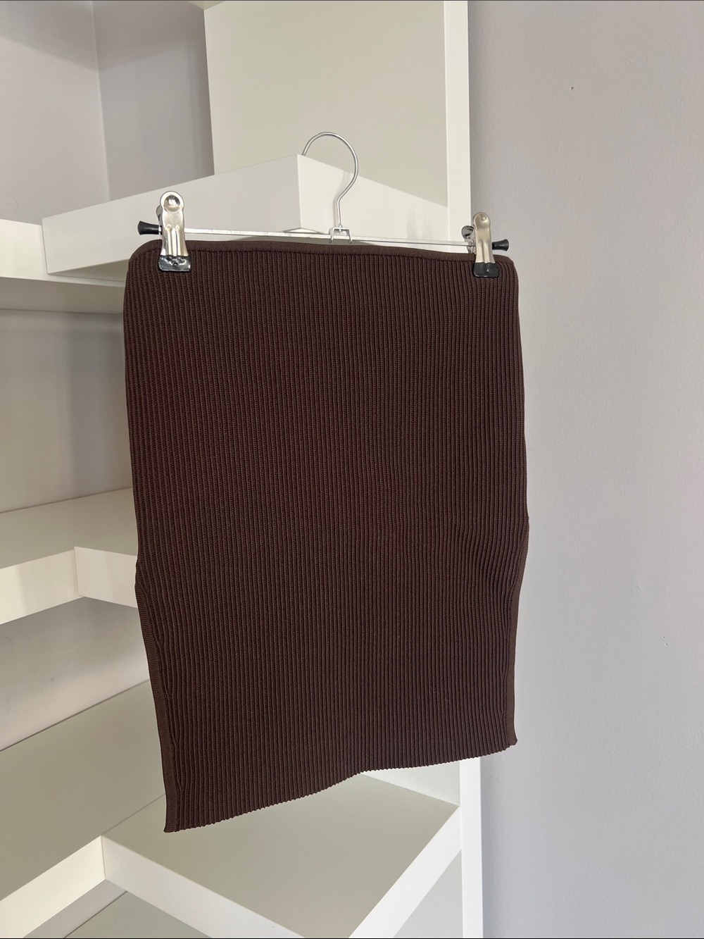 Babaton sculpt knit brown tube top with side slits BNWT size S